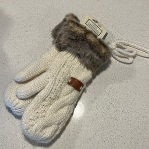 Cable knit mittens with faux fur. Never worn.